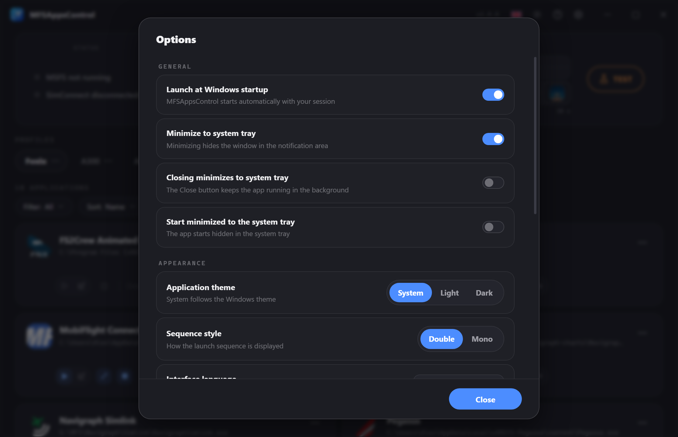 The Options window