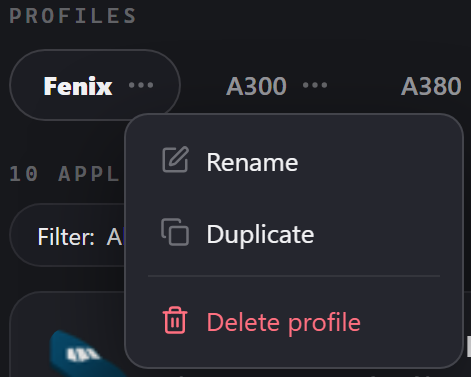 Profile context menu